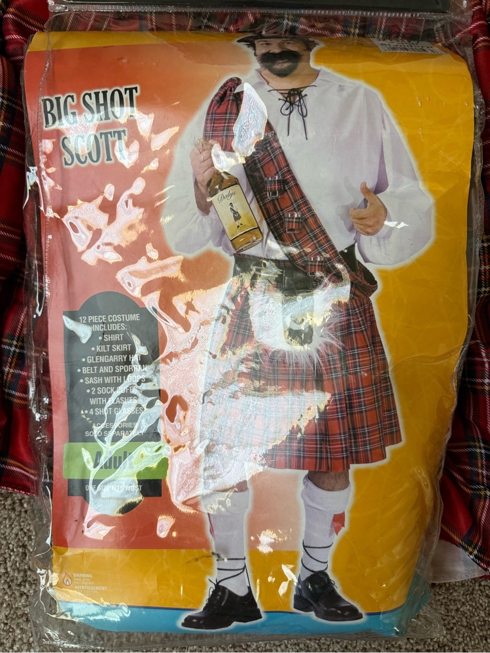Big Shot Scott Men’s Red Tartan Kilt Costume - Classic Scottish Outfit